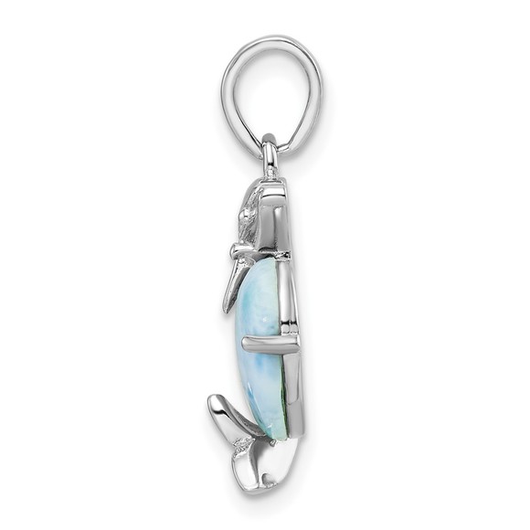 925 Sterling Silver Filigree Dolphin Nautical Larimar Necklace Charm Pendant - Picture 4 of 8